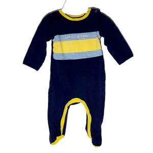 7 For All Mankind Blue Yellow Stripe One Piece Footed Romper PJs Sz 0-3 Months